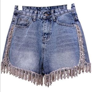 Rhinestone High Waisted Jean Shorts